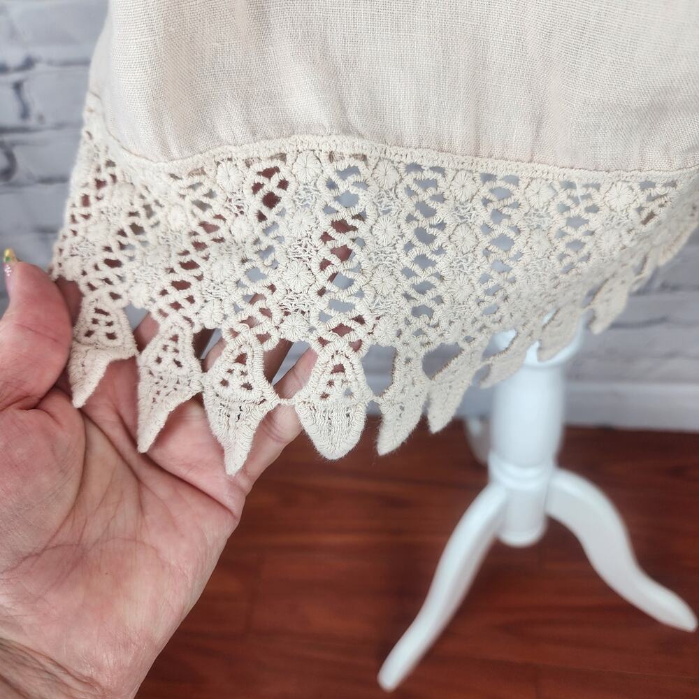 Lung O L’arno Beige 100% Linen Round Neck Top 3/4 Sleeves Lace Trimmed Size 3XL - Picture 8 of 9